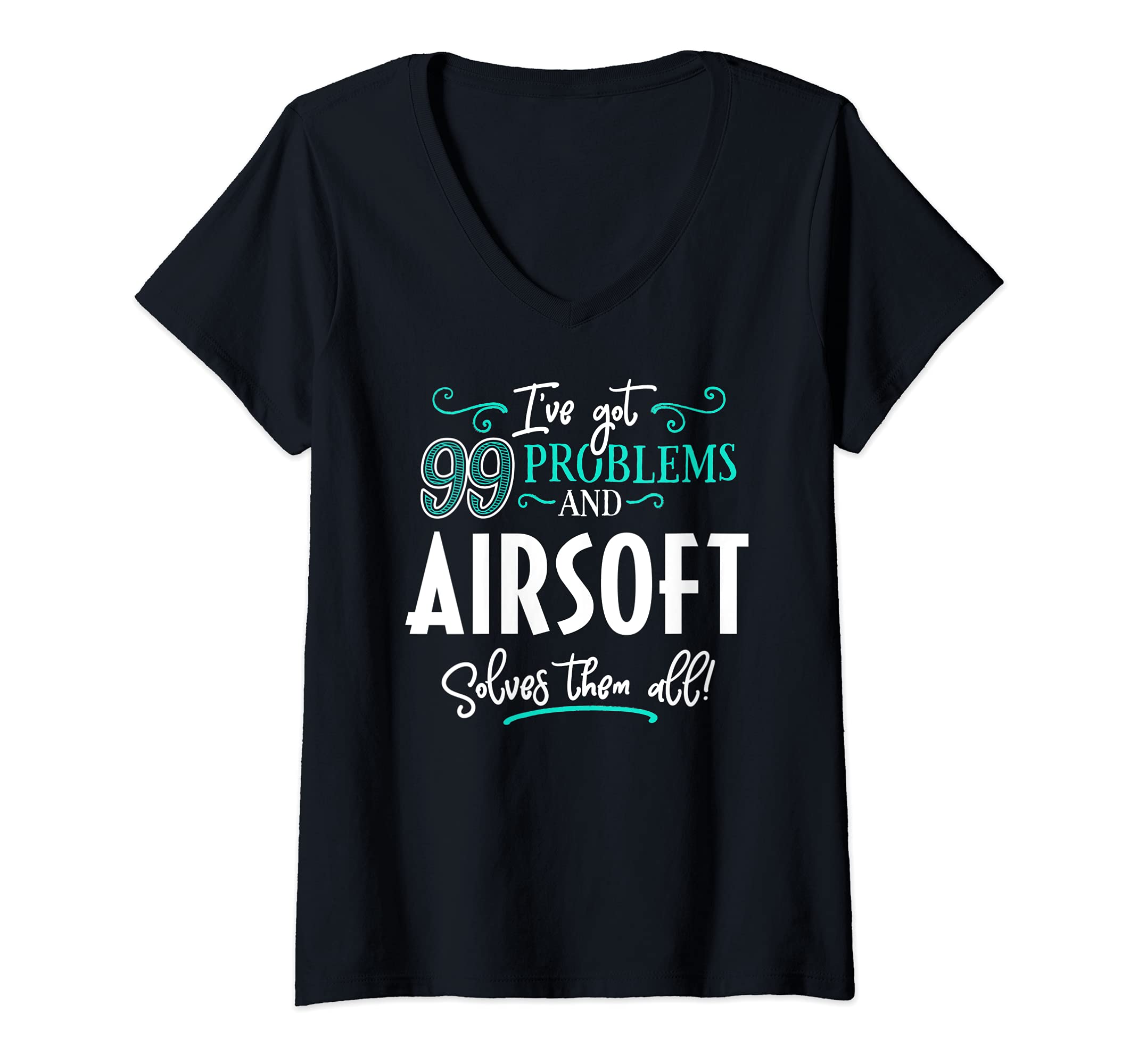 Womens Airsoft Design Gift - Airsoft Solves Them All! V-Neck T-Shirt