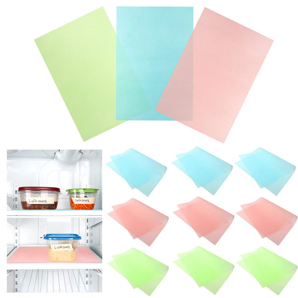Fumanduo 12Pcs Fridge Liners, 45x29cm Refrigerator Mats Fridge Liners Washable Waterproof Non Slip Fridge Mat Drawer Mat for Kitchen(3 Colours)