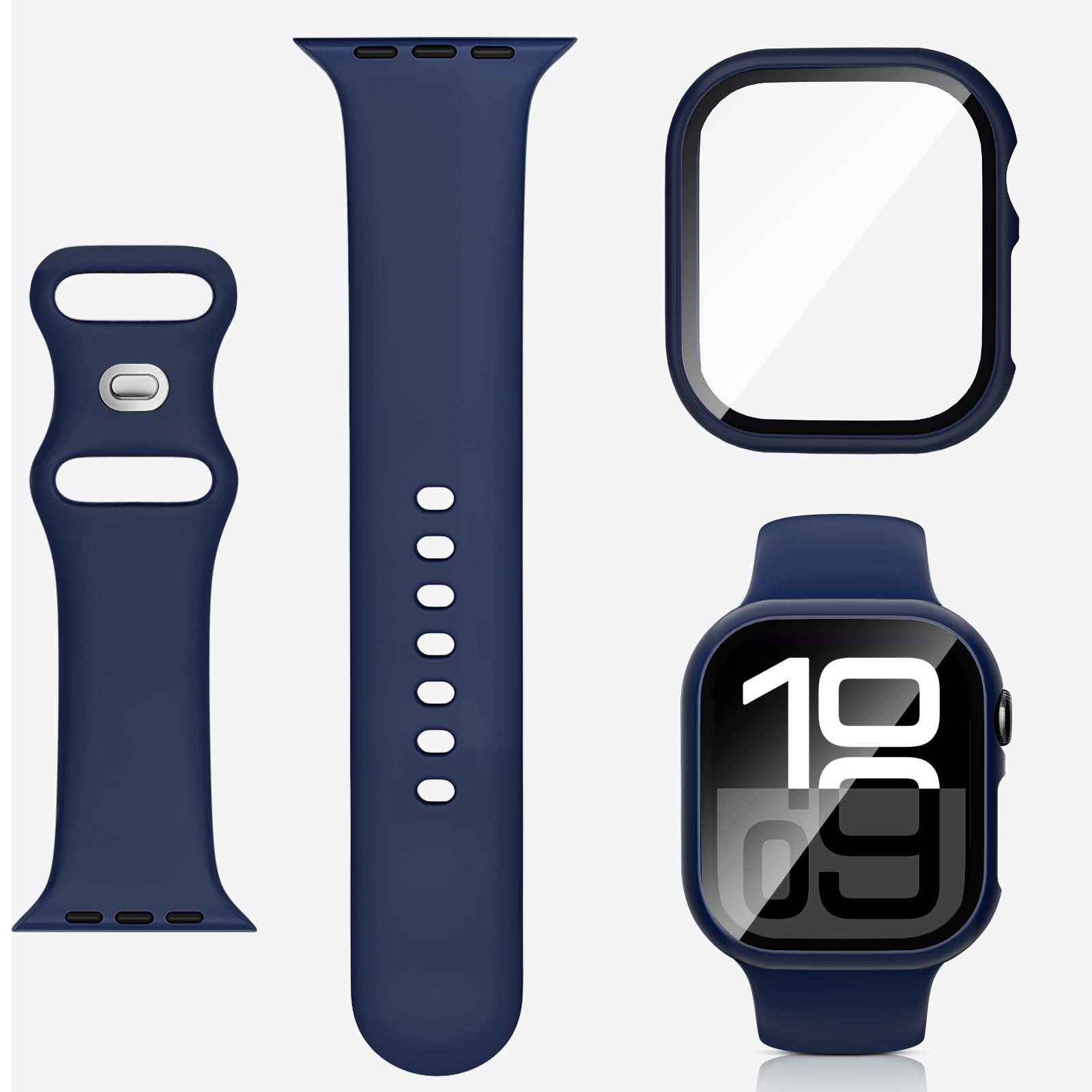 Silicone Band with Case Compatible with Kids Apple Watch Band, Soft Sport Strap and Protective Cover with Tempered Glass for iWatch Series 11 10 9 8 7 6 5 4 3 2 1 SE3 SE2 SE 38/40/41/42/44/45/46mm