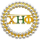 Exquisite CHI ETA PHI Sorority Enamel Letter Imitation Pearl Brooch - Round Metal Jewelry Pin