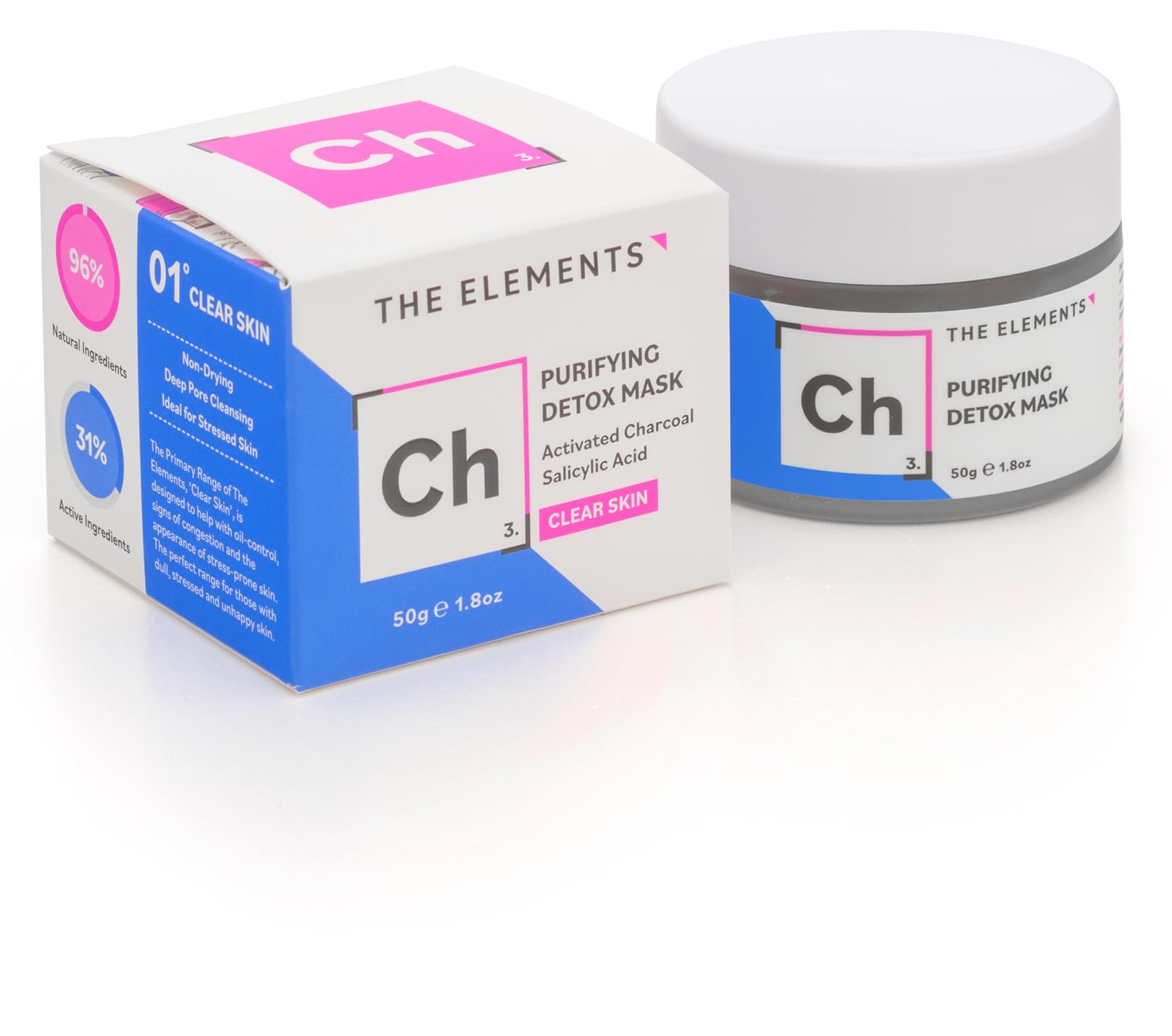 The Elements Purifying Detox Mask, a face mask formulated with Activated Charcoal and Amazonian Clays to detox and clear pores, 50g