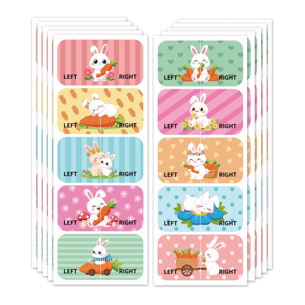 Peacoblue Shoes Stickers for Shoes Learning Left Right, Cute Bunny 100pcs(50 Pairs) Self-Adhesive Shoes Stickers Labels Decals to Help Put Shoes On