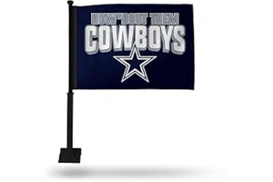 Rico Industries NFL Dallas Cowboys How Bout Them Cowboys Double Sided Car Flag W' Black Pole Double Sided Car Flag - 16" x 19" - Strong Pole That Hooks onto Car/Truck/Automobile