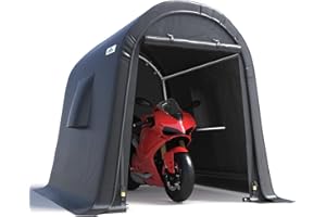 ADVANCE OUTDOOR 6x8 ft Storage Shed Shelter Steel Metal Round Peak Roof Portable Garage Carport for Motorcycle, Boat, or Garden Tools with 2 Roll up Doors & Vents,Dark Gray