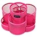 MyGift Rotating Black Metal Mesh Desktop Office Supplies Caddy with 7 Compartment for Pens, Pencils, Scissors and Accessories (Fuschia)