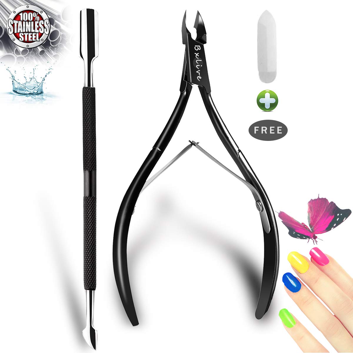 Cuticle Pusher and Cutter, Cuticle Trimmer with Cuticle Pusher, Nippers Nail Cuticle Pusher Set Stainless Steel, Cuticle Nippers Cutter, Nail Cuticle Trimmer, Manicure Tools Kit - Double Spring: Beauty