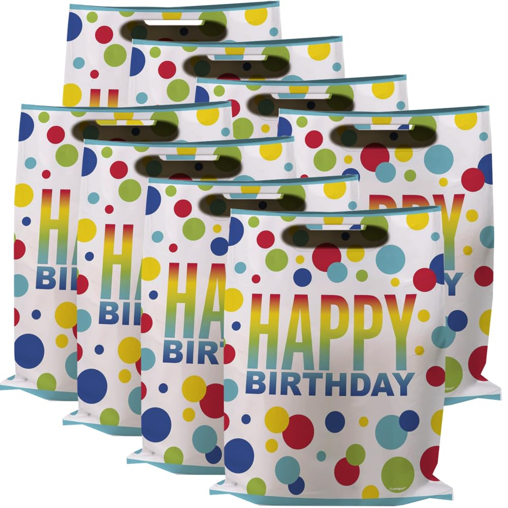 Rainbow Spots Birthday Loot Bags (17cm x 27cm) - Vibrant & Eco-Friendly Goodie Bags - Perfect for Kids' Parties & Colorful Themed Celebrations - 8ct