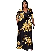 Runwind Plus Size Dress for Women - 3/4 Sleeve V Neck Maxi Dresses for Women （XL-6XL）