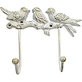 IROSANCO Vintage Cast Iron Bird Wall Hook Black Rust Color-Heavy Duty Metal Design Wall Hook for Hanging Coats Keys Towels in Entryway Bathroom, Farmhouse Home (White&Gold)