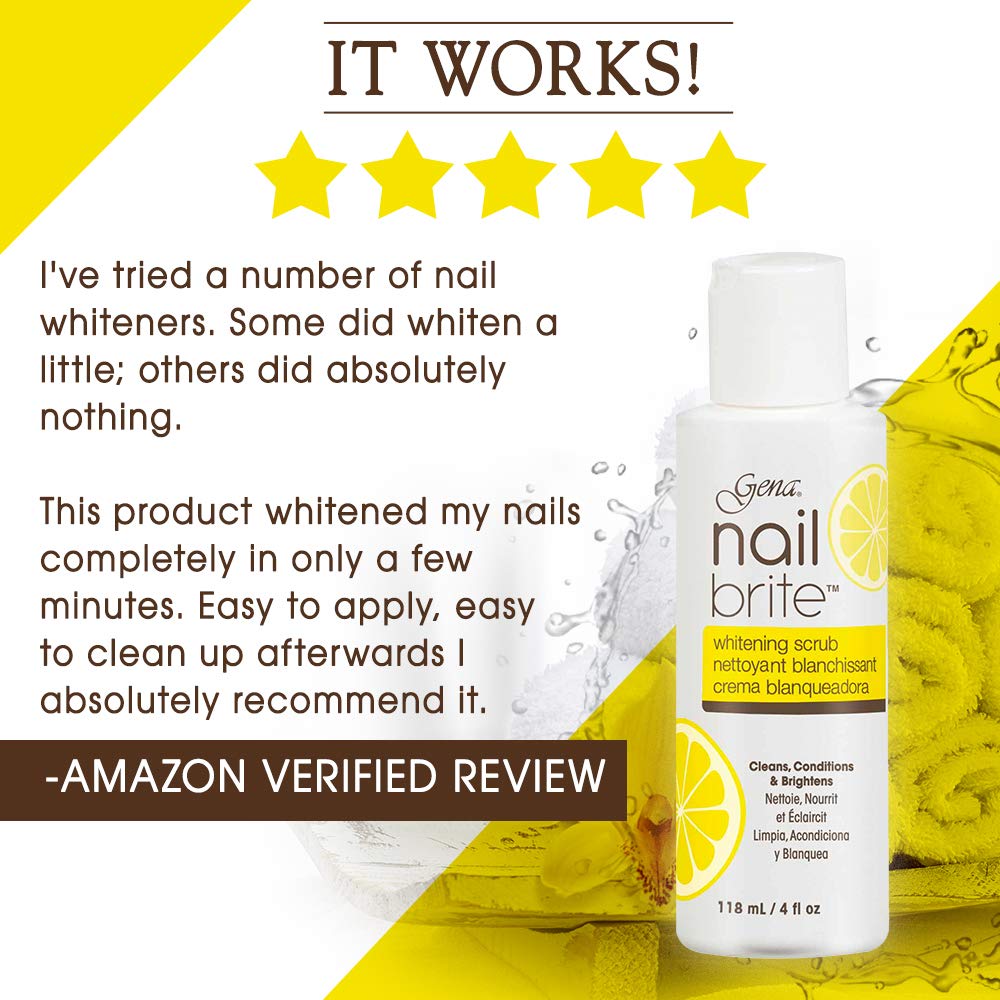 Gena Nail Brite Whitening Scrub with Brush, Cleans Conditions & Brightens Nails, 4 oz: Beauty