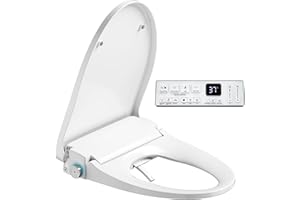HILARILY Electric Heated Bidet Warmer Water Toilet Seat with Heated Seat for Elongated, Warm Air Dryer, Endless Warmer Water, Remote Control, Curved Spray Bar, 70" Power Cord, Clean Water