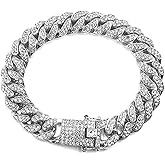 Cuban Link Chain Bracelet Anklet for Women Men, 18K Gold/White Gold Plated Iced Out Rhinestones Filled Punk Hip-hop Ankle Bracelets