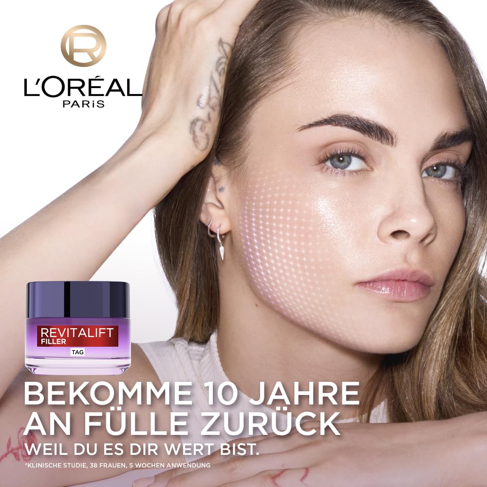 L'Oréal Paris Gesichtspflege Set, Anti-Aging Hyaluron Tagespflege und Nachtpflege gegen Falten, mit Micro-Filler Hyaluronsäure, Revitalift Filler, 2 x 50 ml 6