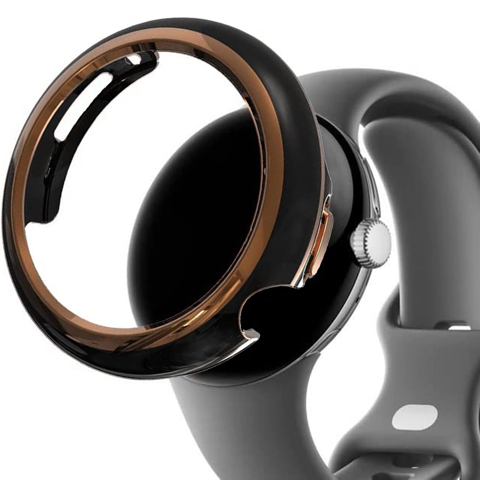 Miimall Case Compatible with Google Pixel Watch, [Without Screen Protector] Hard PC Frame Ultra-Light Ultra-Thin All-Around Bumper Protective Cover Case for Google Pixel Watch(Black+Rosegold)