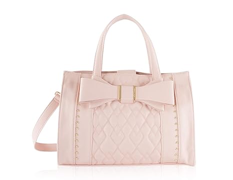 Betsey Johnson Betsey Johnson Stud Quilted Bow Triple Compartment Satchel Tote Bag - Pink
