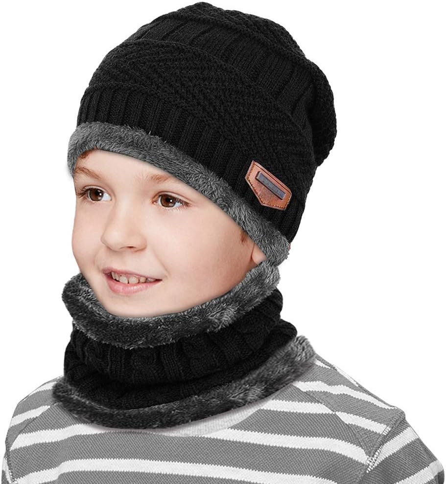 Kids Winter Snow Knitted Beanie Hat Circle Scarf Set Slouchy Warm Outdoor Sports Hat Sets