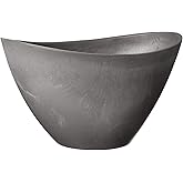 PSW Pot Collection YB41CT Plastic/Stone/Wood Composite Curved Planter Pot – No Drainage Hole (Drillable), for Indoor and Outd