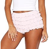 RUEWEY Women Y2k Fairy Lolita Bloomers Cute Ruffle Lace Trim Victorian Booty Shorts Layered Bottoms Panties