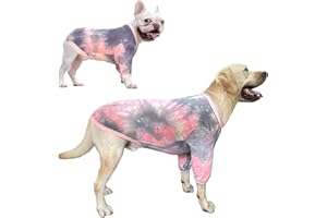 PriPre Tie Dye Dog Shirt for Large Dogs Small Medium Breathable Cotton Dog Clothes Dog Pajamas Big Dogs Shirts Boy Girl M, Pink Tiedye