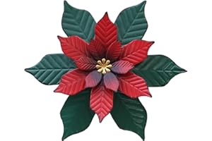 YEAHOME Chrismas Wall Decorations Indoor - 11 inch Metal Flower Wall Art Decor, Poinsettia Yard Garden Decor Hanging for Kitchen, Bathroom, Bedroom, Handmade Gift for Home, Indoor or Outdoor