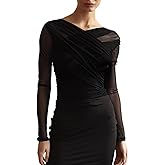 GIYKBX Womens Criss Cross Mesh Long Sleeve Blouse Double Lined Sexy Sheer Shirt Trendy Crop Top