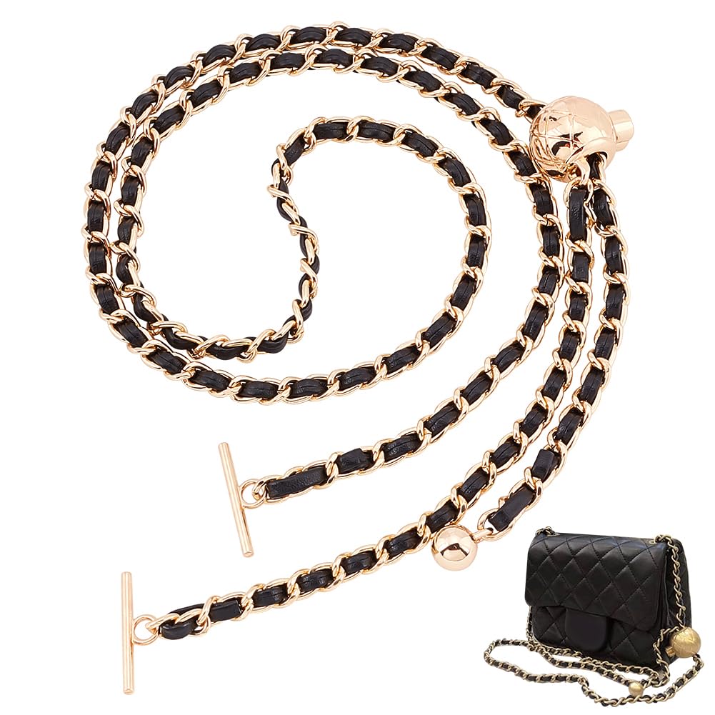 Photo 1 of WADORN Adjustable Purse Chain Strap, 45.9 Inch PU Leather Shoulder Strap Replacement Thin Metal Crossbody Bag Chain with T-Bar Clasp Flat Handbag Chain Accessories for Clutch Bag Satchel, Black