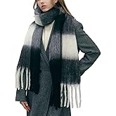 MININAI Women Chunky Plaid Scarf Oversized Big Grid Tassel Large Wrap Scarf Soft Fall Winter Thick Warm Shawl Scarves