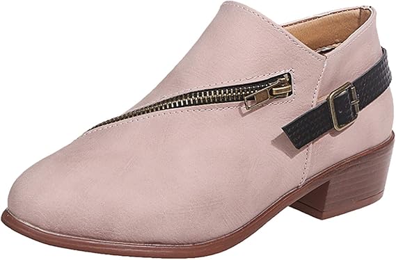 Amazon Co Jp Yindaity ショートブーツ レディース 太ヒール ローヒール サイドジップ 冬靴 ローファー 軽量 歩きやすい ブーツ ショート おしゃれ シンプル 秋冬 アンクルブーツ チャンキーヒール フラットシューズ カジュアル 疲れにくい 服 ファッション小物