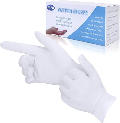 MEDT 30 Pcs White Cotton Gloves Eczema Care Washable Stretchable Breathable