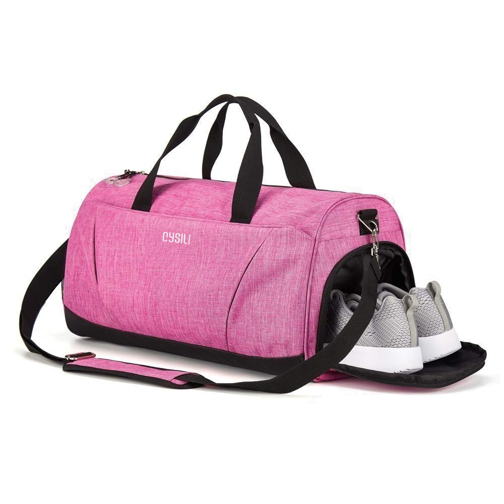 Gym Bag with Shoes Compartment and Wet Pocket,Sports Duffel Bag for Yoga/Swim,Travel Duffle Bag for Men and Women (Pink)