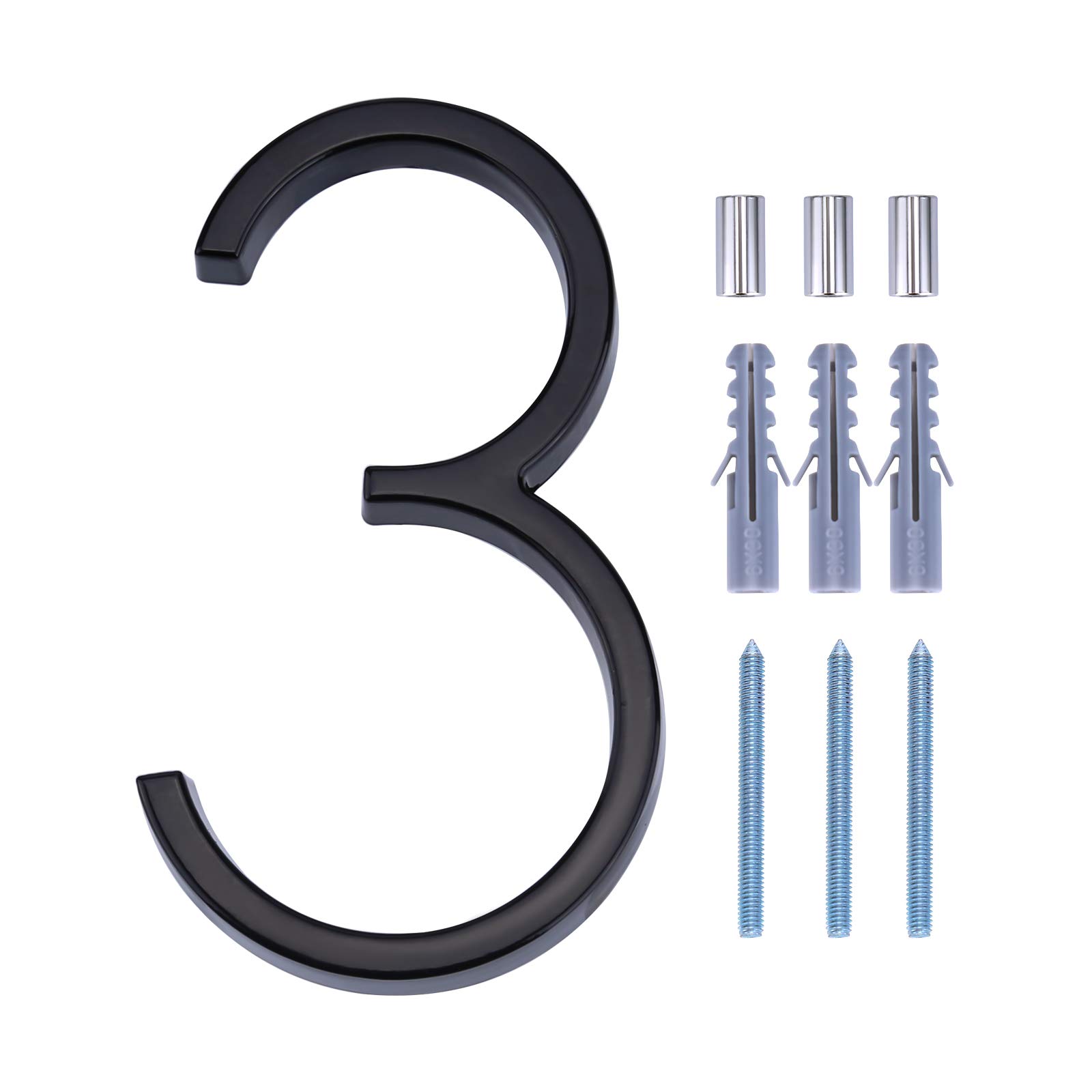 LUTER 5" Numery Adresu Domu Srebrne Numery Uliczne Pływające Numery Domów Numery Skrzynek Pocztowych Numery Drzwi Dla Numeru Domu (3, Black)