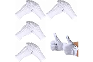 Cotton Gloves White 4 Pairs 23cm x 9cm Adjustable Button Soft Breathable Fabric for Catering Service Inspection Formal Events