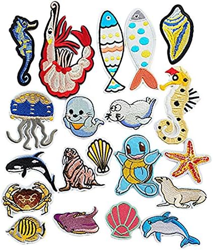 Zhanyue Embellishment Random 20pcs Embroidered Patch Sew On/Iron On Patch Applique Clothes Dress Plant Hat Jeans Sewing Flowers Applique Diy Accessory (Subsea world)