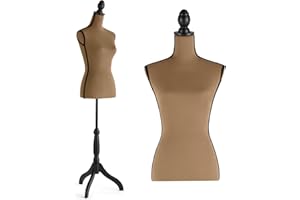 HOMBOUR Dress Form Mannequin Torso, Female Sewing Manikin Body, Pinnable Dressmaker Form with Wooden Tripod Base Stand for Display, Clothing Design, Dark Brown