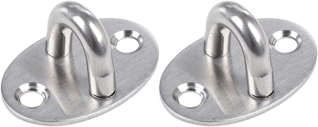 sourcing map 1.6 Inch Stainless Steel Window Door Cabinet Shed Gate Latch Lock Catch Eye Cabin Hook Plates, 2pcs