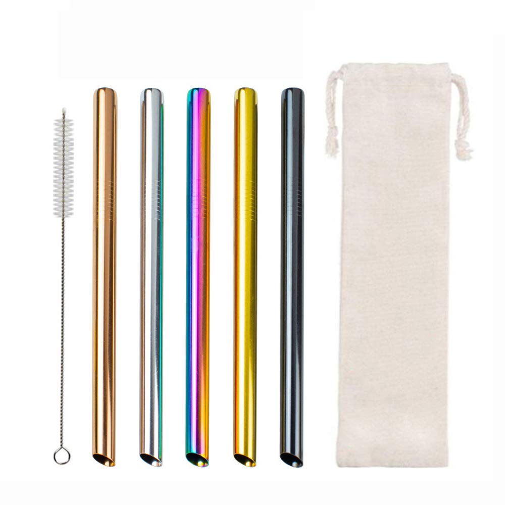 Stainless Steel Boba Straws - Extra Wide Reusable Metal Straws Smoothie/Bubble Tea/Milkshakes Straws 12mm/0.5" - for Bubble & Boba Tea, Milkshakes, Multi-Colored Metal Drinking Straws (Multicolour)