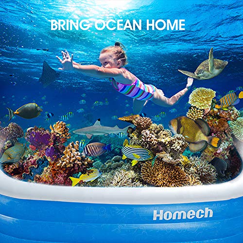 Homech Family Inflatable Pool, Swimming Pool for Baby, Kiddie, Kids, Adult, Infant, Toddler, 118" X 72" X 20", for Ages 3+,Outdoor, Garden, Backyard, Summer Water Party