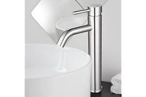 Aquaterior Single Handle Vessel Sink Faucet 12 inch Tall Bathroom Sink Faucet Hot and Cold Water Mixer Stainless Steel Single Hole Faucet Brushed Nickel (CUPC NSF CEC)