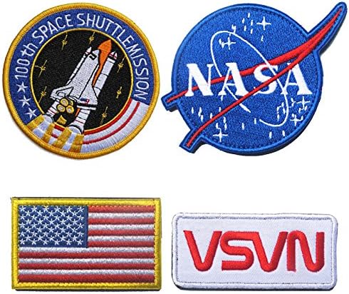 Tactical NASA Patches Lot with American Flag Morale Patches Hook and Loop (4 Pcs)