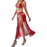 Avidlove Lingerie for Women Rave Outfits for Festival Sexy Costume Outfit Mesh Sheer Bra Top High Waist Split Maxi Skirt