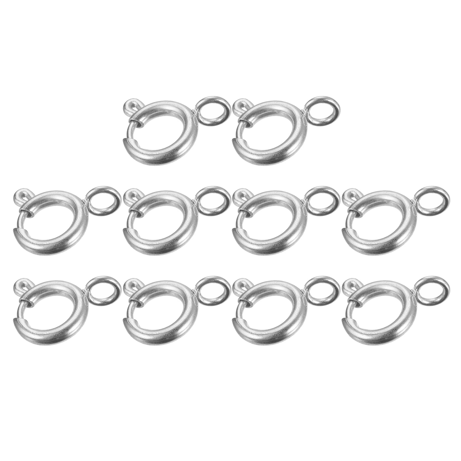 Photo 1 of uxcell Spring Ring Clasps, 10Pcs 10mm Stainless Steel Round Open Spring Ring Clasps Connectors for DIY Necklace Bracelets Jewelry Making, Silver Tone