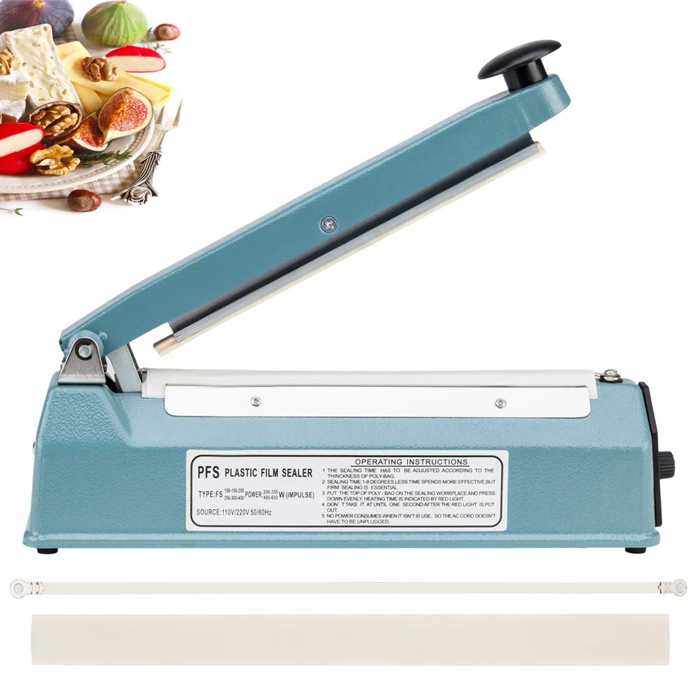 ROVSUN 8"(200mm) Manual Impulse Sealer Machine Heat Seal Plastic Poly  Cellophane Mylar Bag Closer Shrink Wrap Machine with Extra Heating Element  Wire and ...