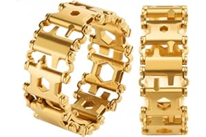 Multitool Wristband Bracelet compatible with Leatherman, 29-in-1 Tool, Gold Stainless Steel, for Camping and Travel