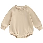 Kutersbabi Toddler Baby Boy Girl Bubble Romper Infant Oversized Plain Long Sleeve Crewneck Sweatshirt Bodysuit Cute Clothes
