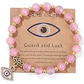 Pingyongchang Evil Eye Bracelet for Women Men Natural Stone Beads Handmade Bracelet Inspirational Bracelet with Gift Message Card Kabbalah Protection Good Luck Jewelry Gift
