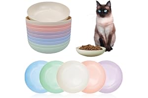GCVOPTON 10 Pieces Whisker Fatigue Cat Bowl, 5.7 Inch Cat Dishes for Food and Water, Shallow Cat Food Bowl, Wide Wheat Straw Cat Dishes,Small Pet Plate for Kittens and Short Legged Cat (Round)