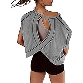 COWOKA Womens Open Back Short Sleeve Workout Tops Backless Athletic T Shirts Yoga Y2k Crop Running Tees