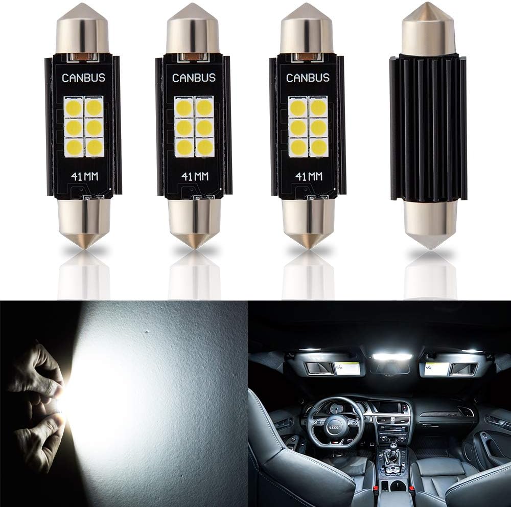 ANTLINE Newest 211-2 212-2 569 578 LED Bulb White (4 Pack), Super Bright Festoon 1.72" 41MM 42MM 3030 6-SMD Canbus Error Free LED for Replacement, Work as Interior Dome Map Door Courtesy Trunk Lights