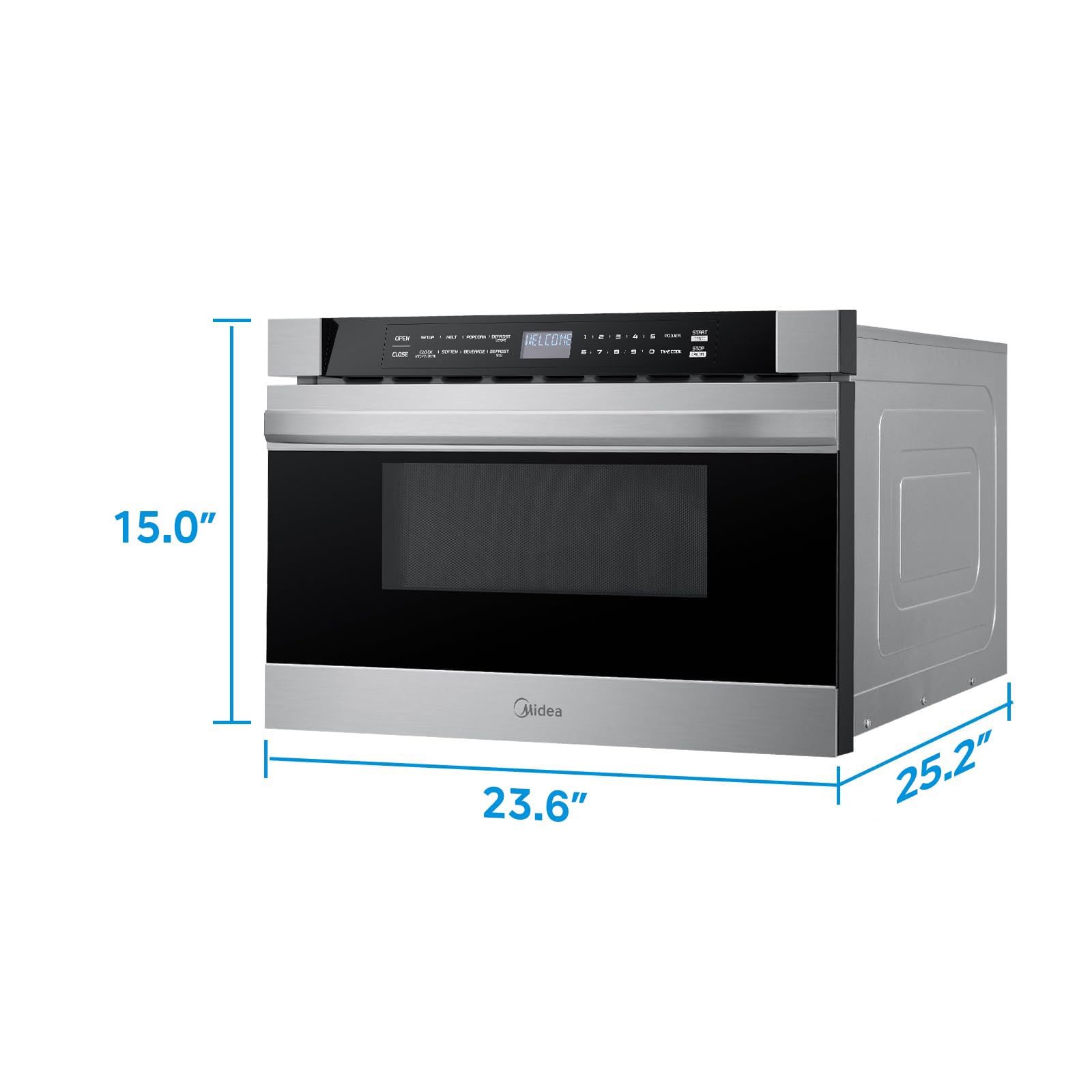 Midea MM12S2ASZ Oven 1000W, 1.2 Cu.ft Drawer, 24'' Built-in Microwave, Stainless Steel, Child Safety Lock, One-Touch, Auto-Menus