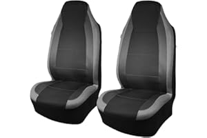 Flying Banner car seat Covers Quality Carbon Fiber Air Mesh Fabric Sport Low High Back Bucket Back Pocket Arm Rest (2 Fronts - High Bucket, Gray)